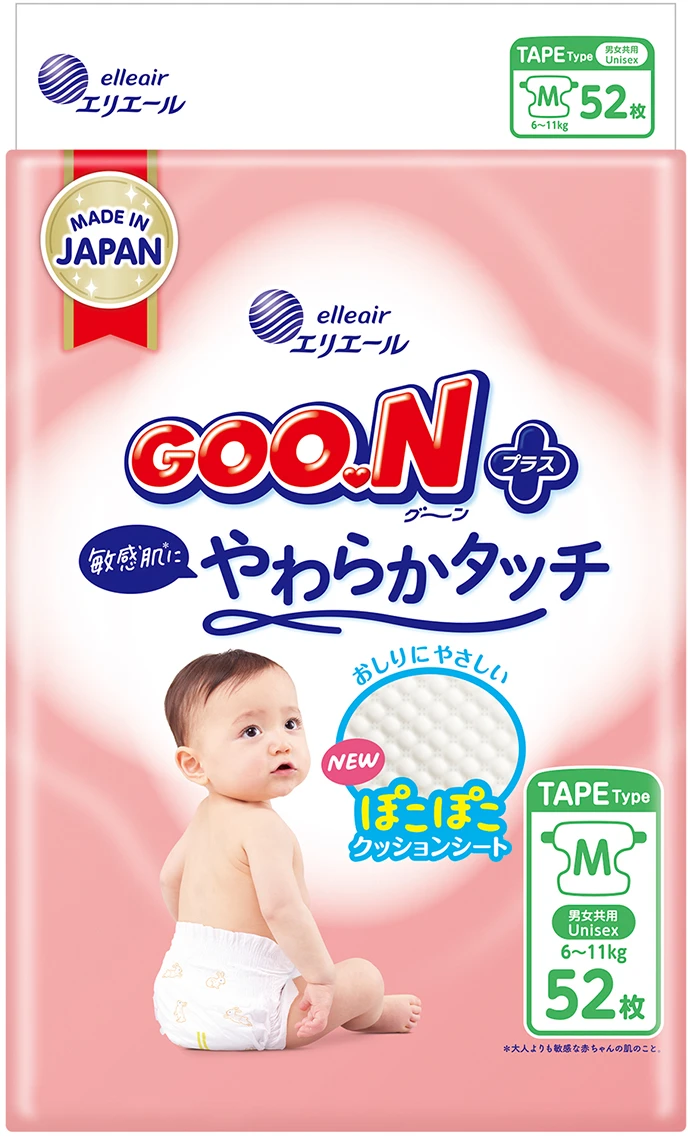 Одноразовые подгузники Goo.N Plus 6-11 кг размер М, на липучках, унисекс, 52 шт. (21001497)